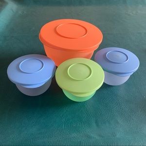 Tupperware Impressions Set of 3 Mini bowls w lids + 1 large size